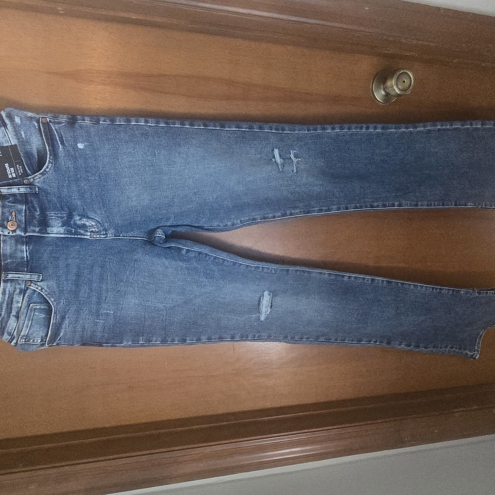 Express Blue Skinny Jeans with Faded Distressing
